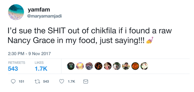 Illustration for article titled Utterly Nauseating: Chick-Fil-A Is Getting Slammed On Twitter After One Customer Found An Uncooked Nancy Grace In Their Spicy Chicken Sandwich